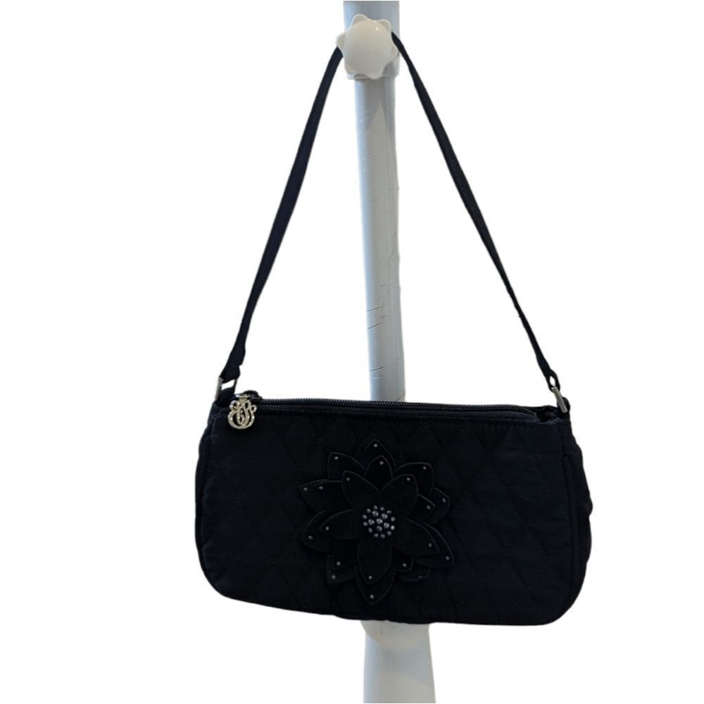 Vera Bradley Shoulder Bag Purse Black Flower Rhinestone Quilted Cotton New